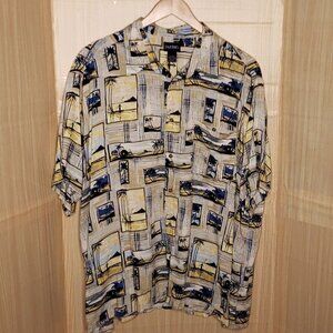Puritan Mens Silky Tan Yellow Hawaiian Shirt 2XL